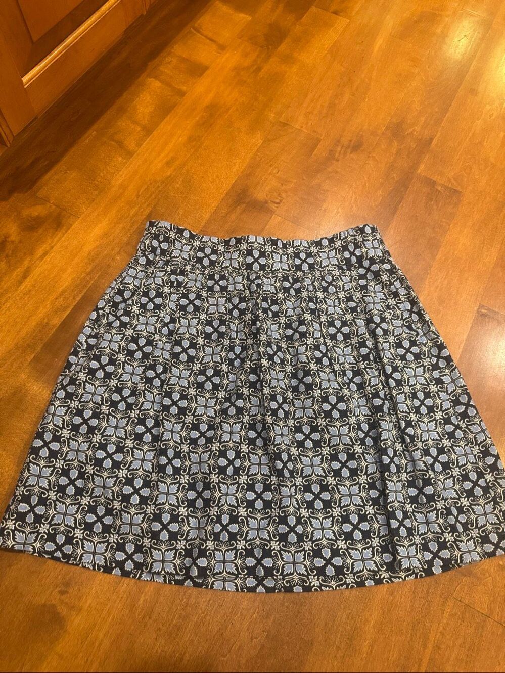 LOFT Outlet Blue White Tile Print Linen Blend A-Line Skirt Women’s XS